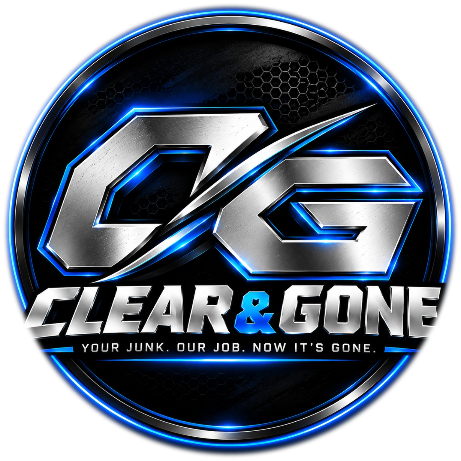 Clear & Gone chrome and blue emblem